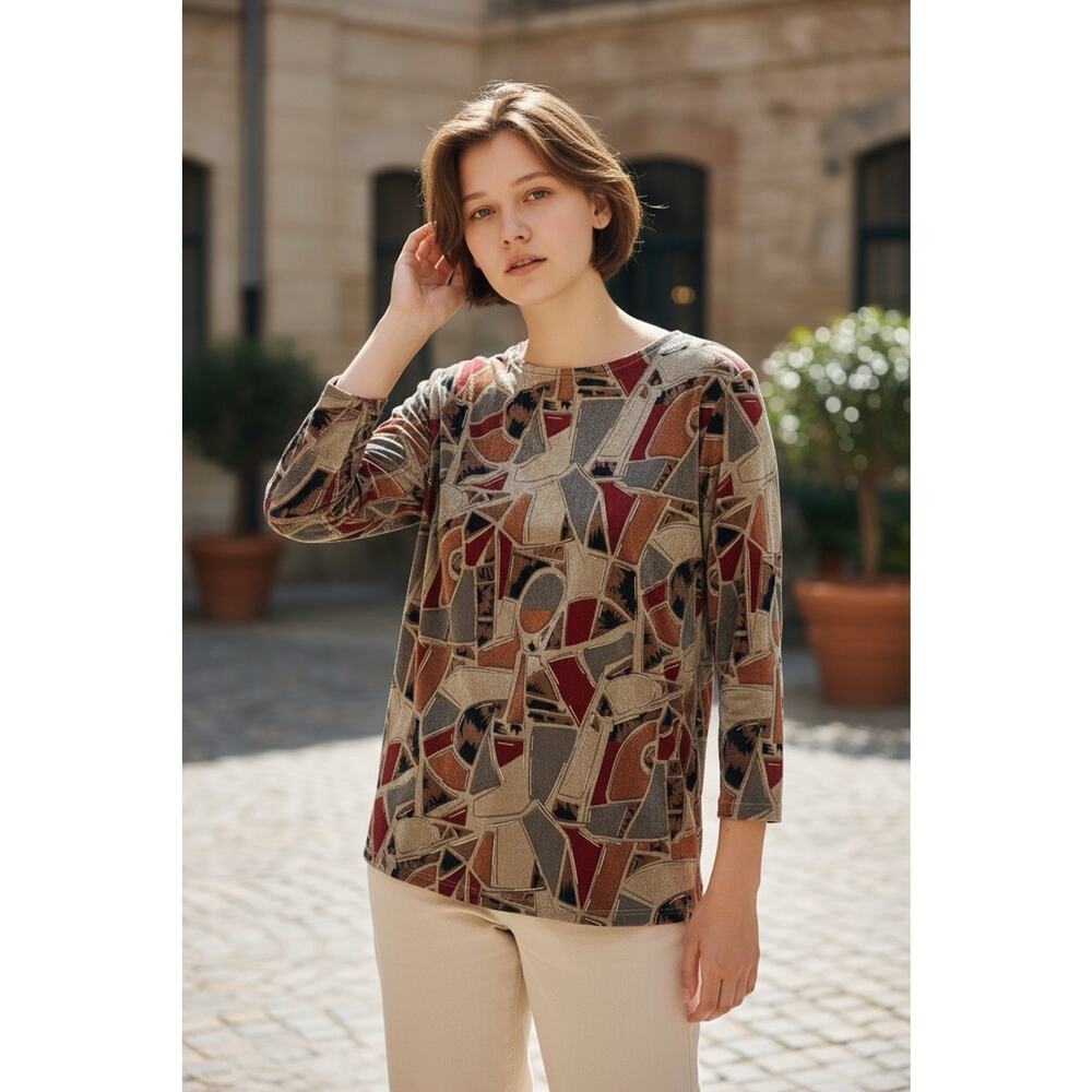 Chico's burnout velvet top with a geometric pattern Size 0